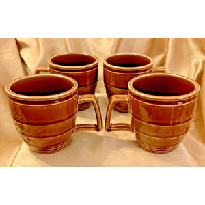 VTG Homer Laughlin Restaurant Coffee Mugs Rare Flipside MAPLE BROWN 4pc Set MINT